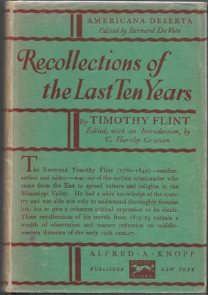 Item #50918 RECOLLECTIONS OF THE LAST TEN YEARS. Timothy Flint