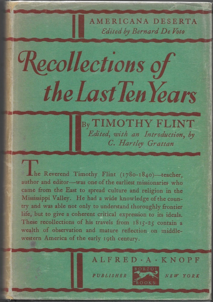 Item #50918 RECOLLECTIONS OF THE LAST TEN YEARS. Timothy Flint.