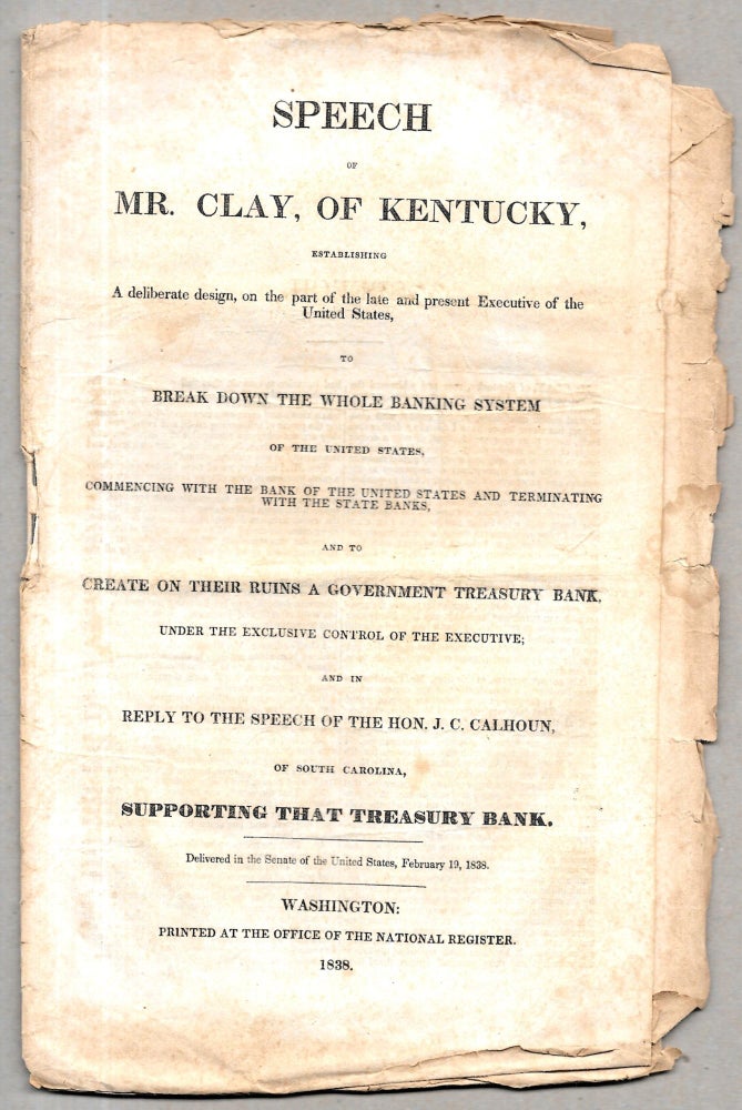 Item #61730 SPEECH OF MR. CLAY, OF KENTUCKY. Henry Clay.