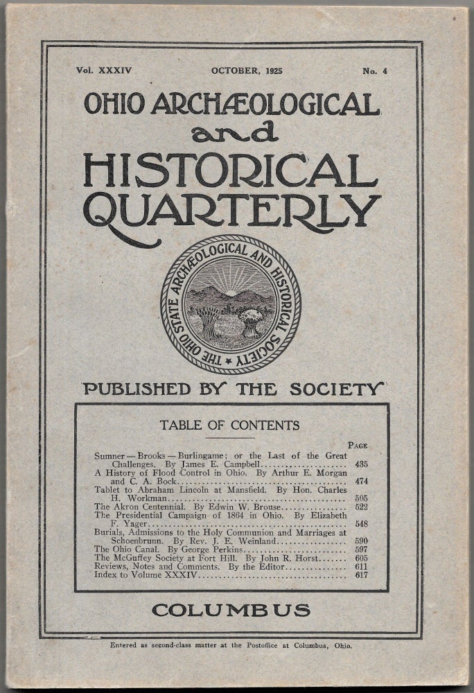 Item #67231 OHIO ARCHAEOLOGICAL AND HISTORICAL QUARTERLY. VOL. XXXIV, No. 4. October, 1925.