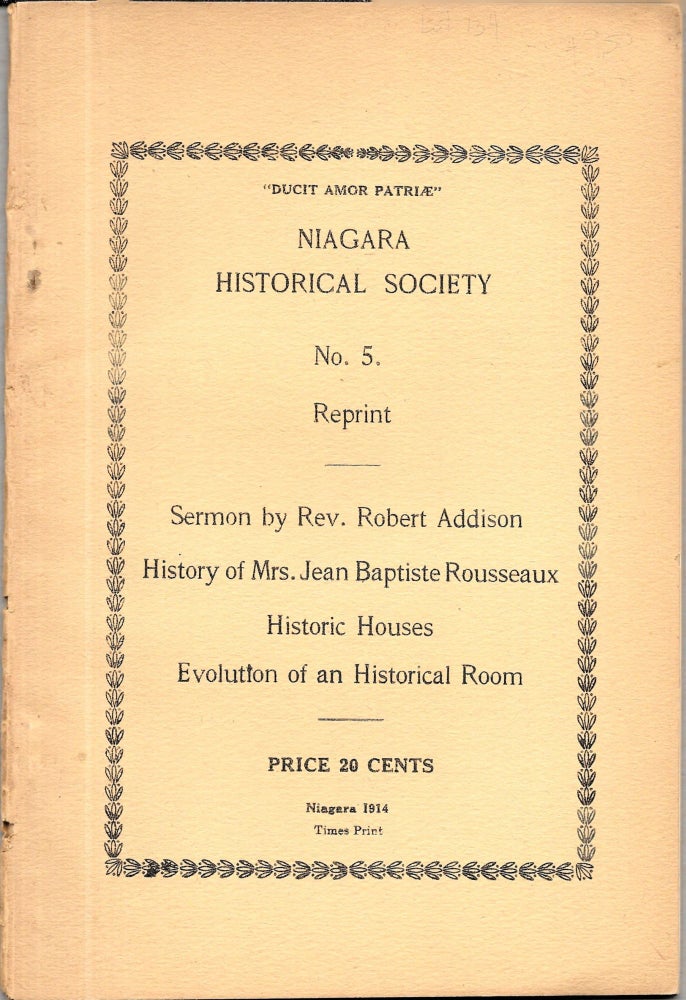 Item #67700 NIAGARA HISTORICAL SOCIETY NO. 5 (REPRINT).