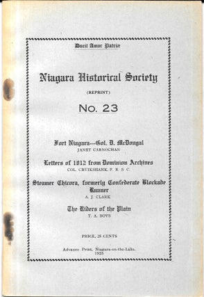 Item #67773 NIAGARA HISTORICAL SOCIETY NO. 23. FORT NIAGARA- COL. D. MCDOUGAL, BY JANET...