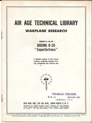 Item #67838 AIR AGE TECHNICAL LIBRARY, WARPLANE RESEARCH. BOEING B-29, "Superfortress."