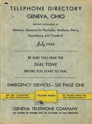 TELEPHONE DIRECTORY, GENEVA, OHIO. Serving Exchanges at Geneva-On-The-Lake, Madison, Perry,...